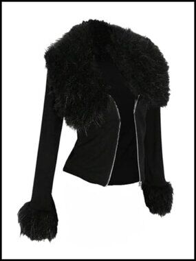 Faux Fur Jacket Long Sleeve Zip Up Grunge Gothic Coat Fall Winter Outerwear